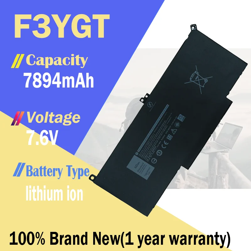 Batteria F3YGT Per Dell Latitude 7280 7290 7380 7390 7480 7490 - 60Wh 4 Celle 7.6V