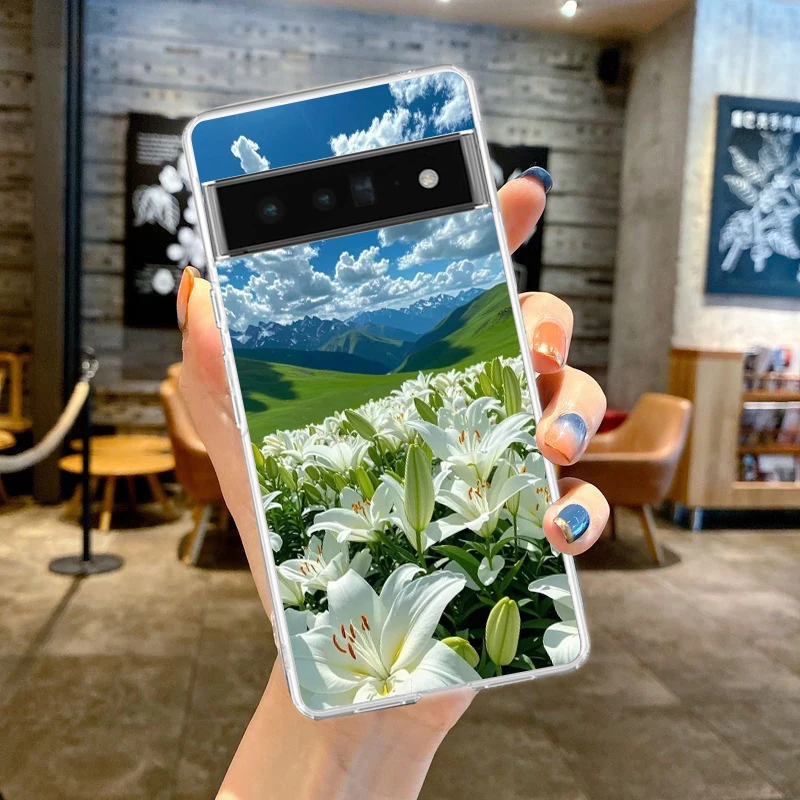 Clear Phone Case with Realistic Lily Flower Print - Soft Cover