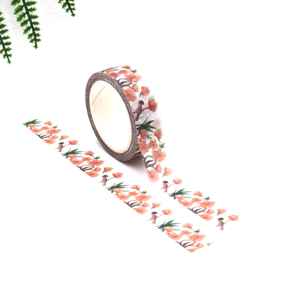 

1PC 15mm x 10m Spring Season Bird Flower Floral Scrapbook Paper Masking Adhesive Washi masking Tape stickers office supplies