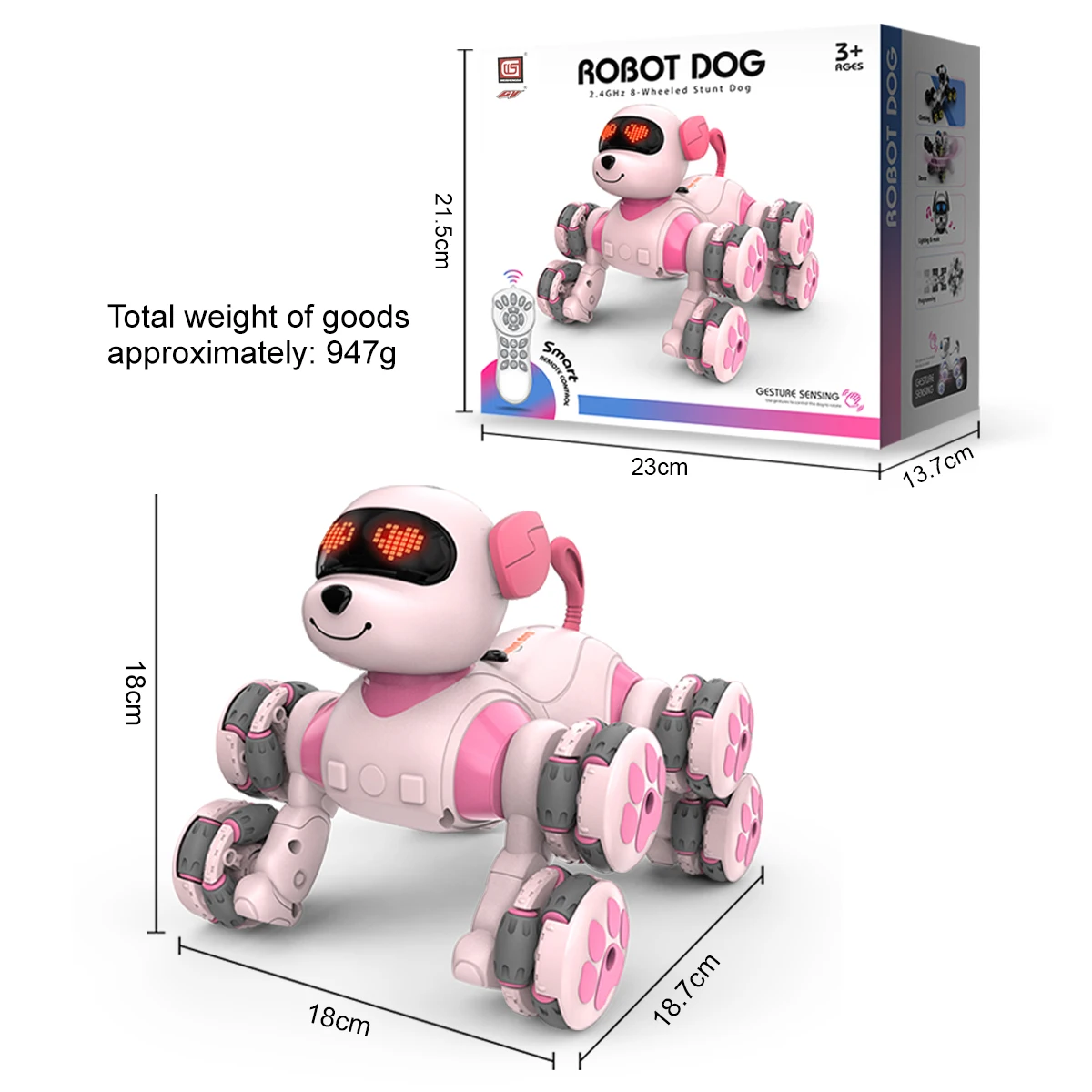 Remote Control Dog Toys Eight Wheeled Stunt Intelligent Robot Dog Interactive Electronic Pet Programming Model Gifts for Kids
