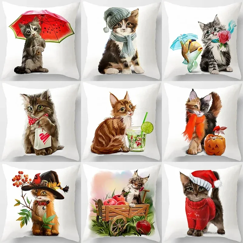 

Cat Print Pillowcase Decorative Luxury Geometric Custom Simple Cute Animal Cushion Cover Cartoon Reversible 45x45cm DF1914