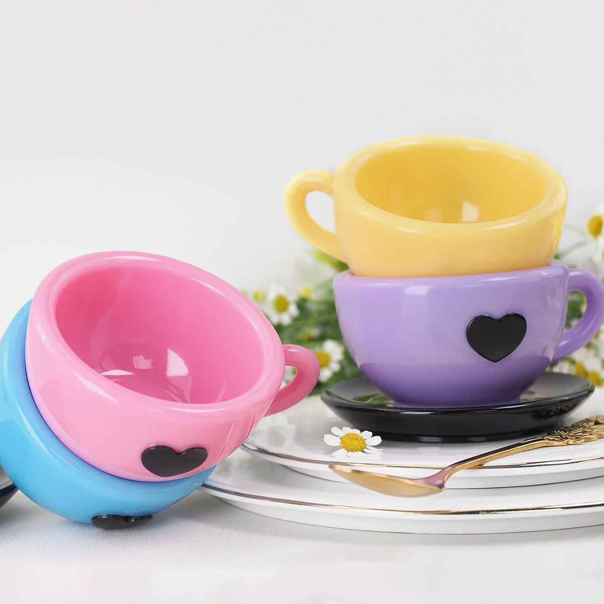 Heart Teacup Tray Silicone Mold with Handle for Resin & Plaster Crafts 5