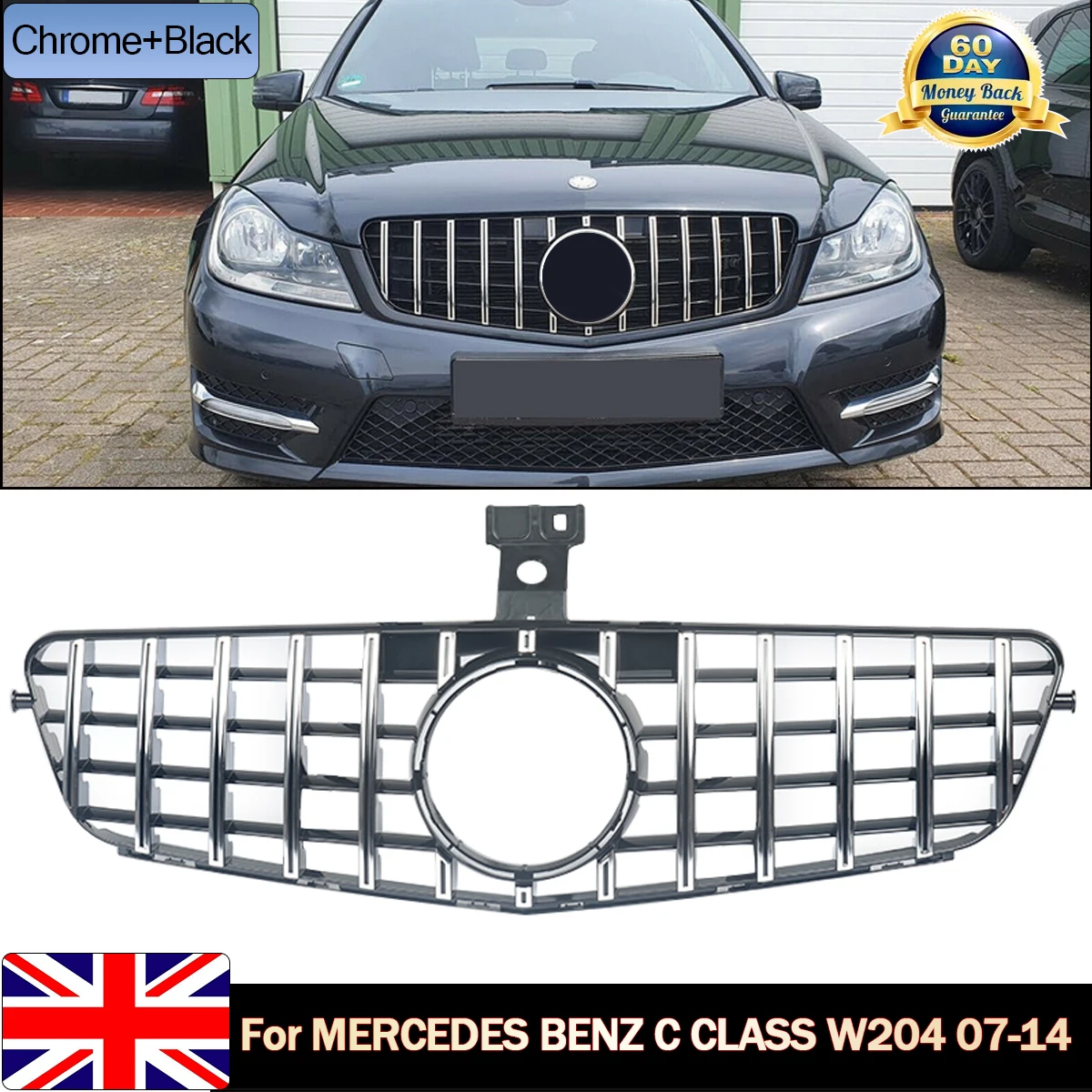 SAIQINGSP accessoires de voiture outils calandre de radiateur avant classe C W204 / C204 / C43 / Coupe / Touring argent/noir