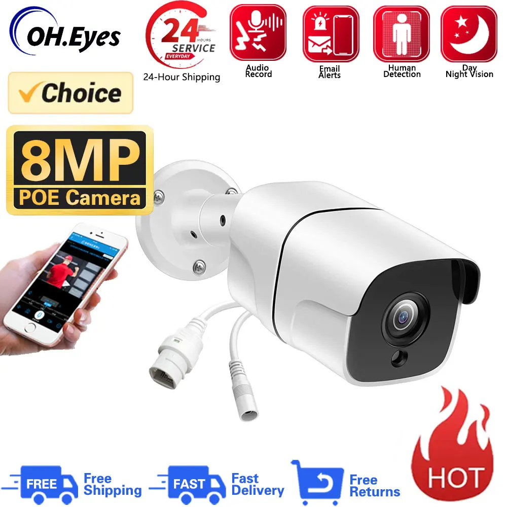 H.265 Ultra Hd 8Mp Poe Ip Camera Impermeabile Audio Videosorveglianza Sicurezza Cctv Telecamera Bullet Protezione Di Sicurezza Cctv Cam