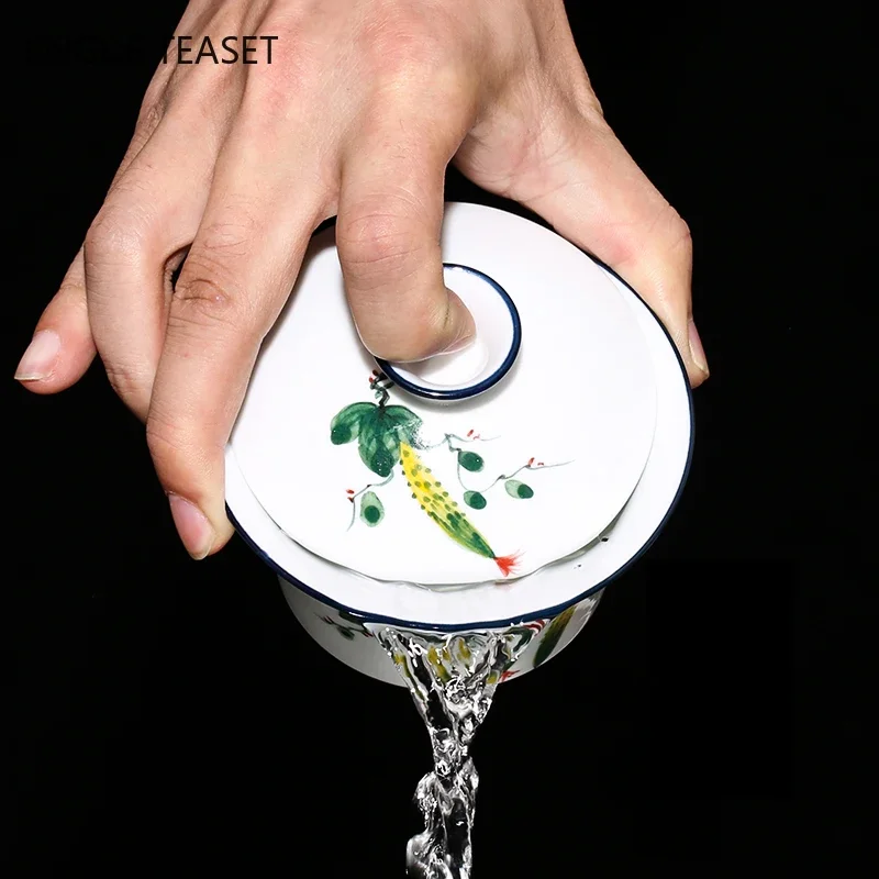 Chinese Hand Painted Ceramic Gaiwan Teacup handmade Tea tureen Teaware Accessories Household Drinkware Personal Single Cup 240ml