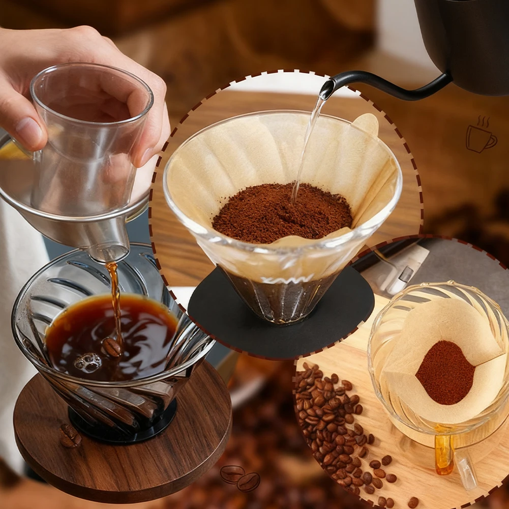 50/100Pcs Unbleached Wooden V-Shaped Coffee Filter Paper Hand Drip Paper Coffee Brewer Filter Bag Coffee Maker Accessories