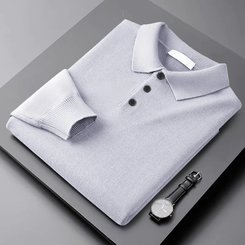 Herbst Herren Langarm Knopf Strickpullover Pullover Lässige Wollpolo Pullover Winter Klassische Hemden Warme Schwergewicht Oberbekleidung – Detail 4