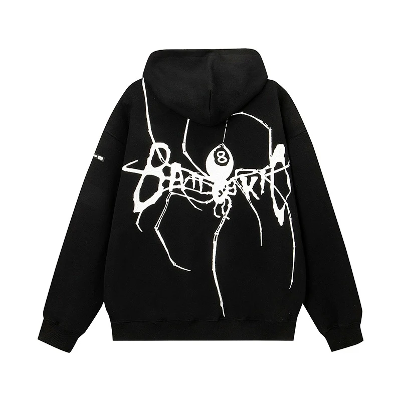 

Women Hoodies Spider Print Hooded Zip Up Jacket Coats Grunge Y2k Oversized Streetwear Men's Sweatshirt Tops Winter