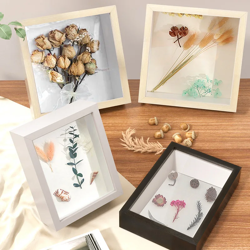 Square photo frame dried flower butterfly specimen hollow picture frame oil painting family picture display holder home decor photo frame wood photo frame wood picture frame