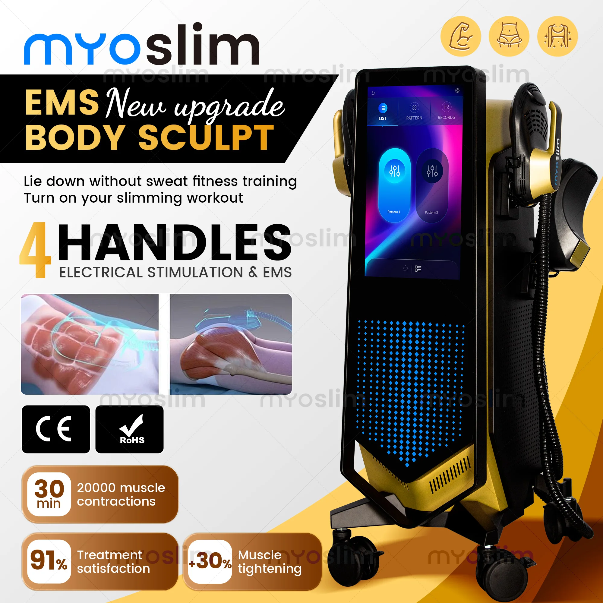 Latest Myoslim Professional Body Shaping Machine - For Weight Loss Fat Reduction Body Contouring & Muscle Stimulation