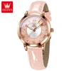 OLEVS 5539 Quartz Watch Woman Flowing Crystal Design Roman Numeral Scale Ladies Wristwatch Leather Strap Waterproof Womens Watch 4