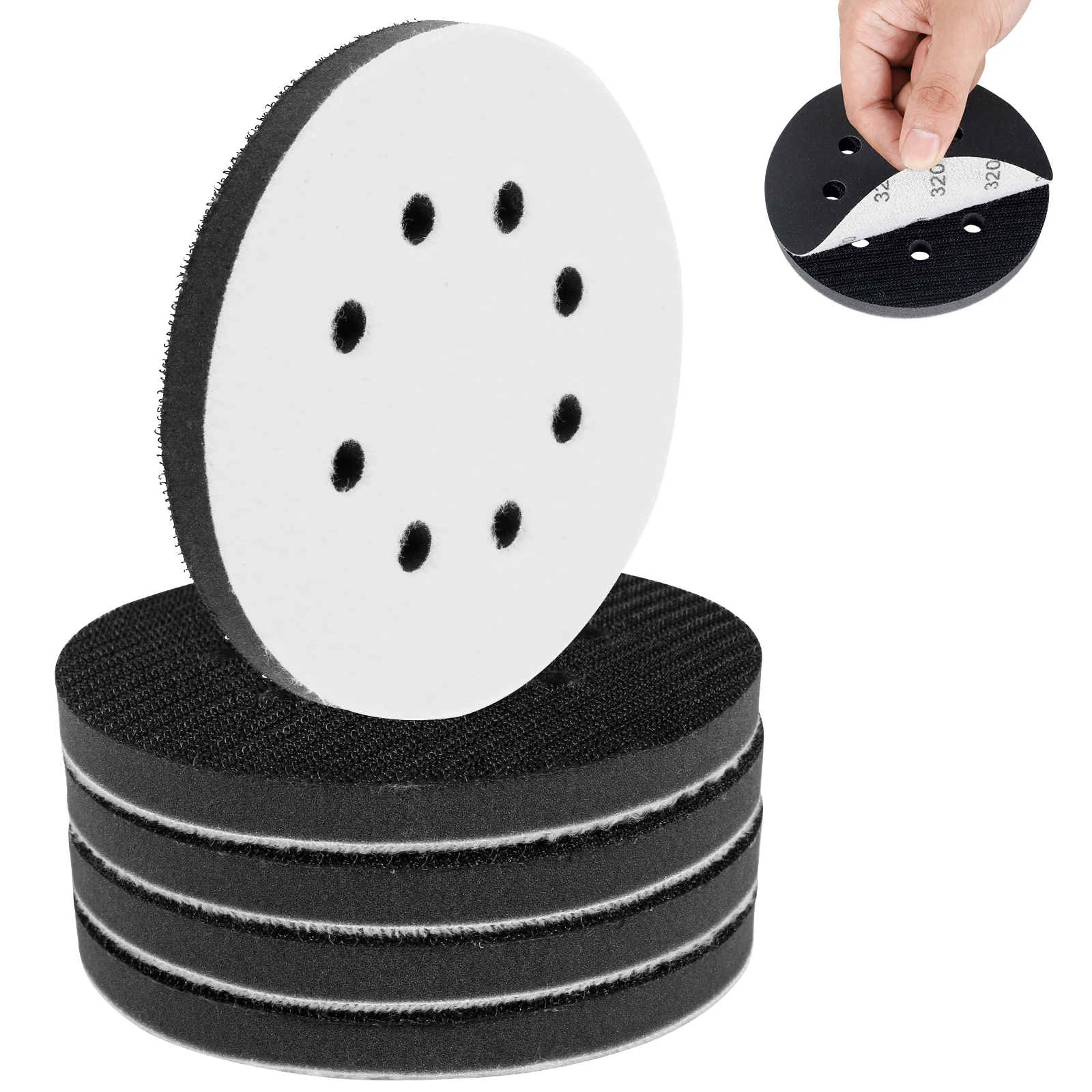

5Pcs Sponge Buffer Pad 5inch 8 Holes Hook and Loop Soft Orbital Sander Sponge Cushion Sander Buffer Backing Pad Lightweight Foam