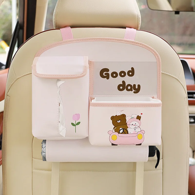 Baby Stroller Multi-function Car Storage Bag Cute Cartoon Rear Seat Back Hanging Storage Bag Garbage Bucket in The Car