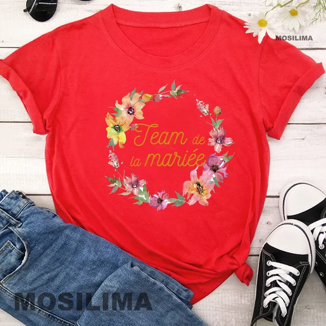 Team Bride Bachelorette Wedding Party Women Evjf Tee Shirt Casual ladies basic O-collar Pink Short Sleeved T-shirt Girl Red2