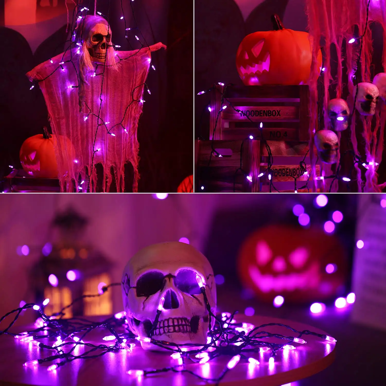 Halloween LED String Lights - 8 Modes Battery-Powered Orange/Purple/Warm Lights for Indoor and Outdoor Decorations - Image 5