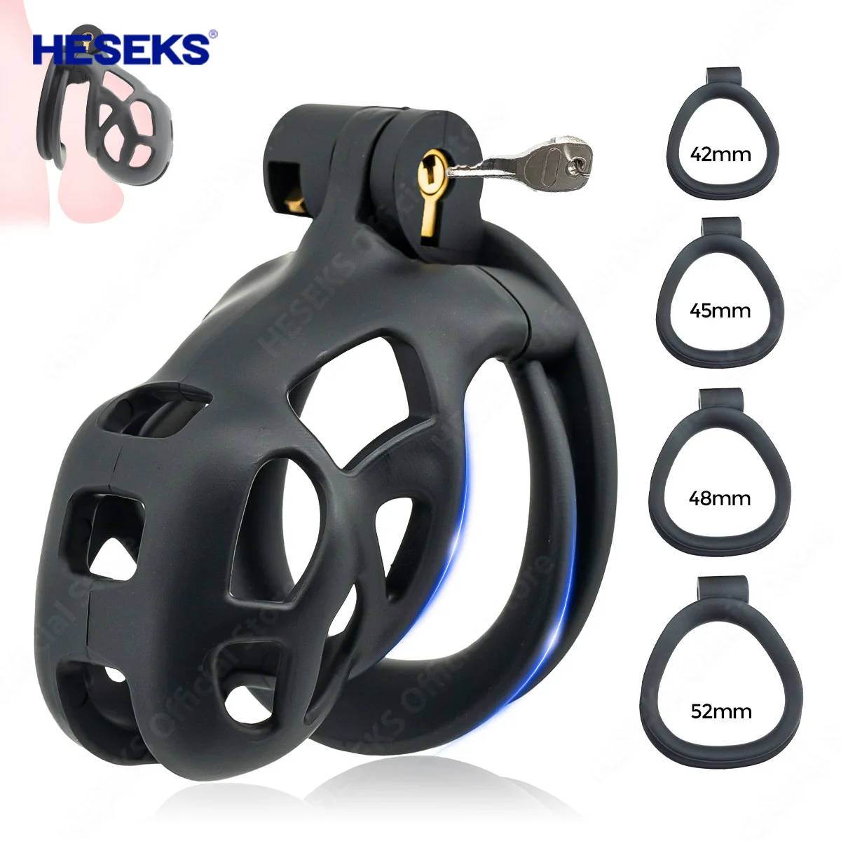 Penis Chastity Cage Chastity Lock Sex Toy HESEKS Male Chastity Cage Sleeve With 4 Size Resin Penis Rings Discreet Sissy Cock Cage Devices For Gay