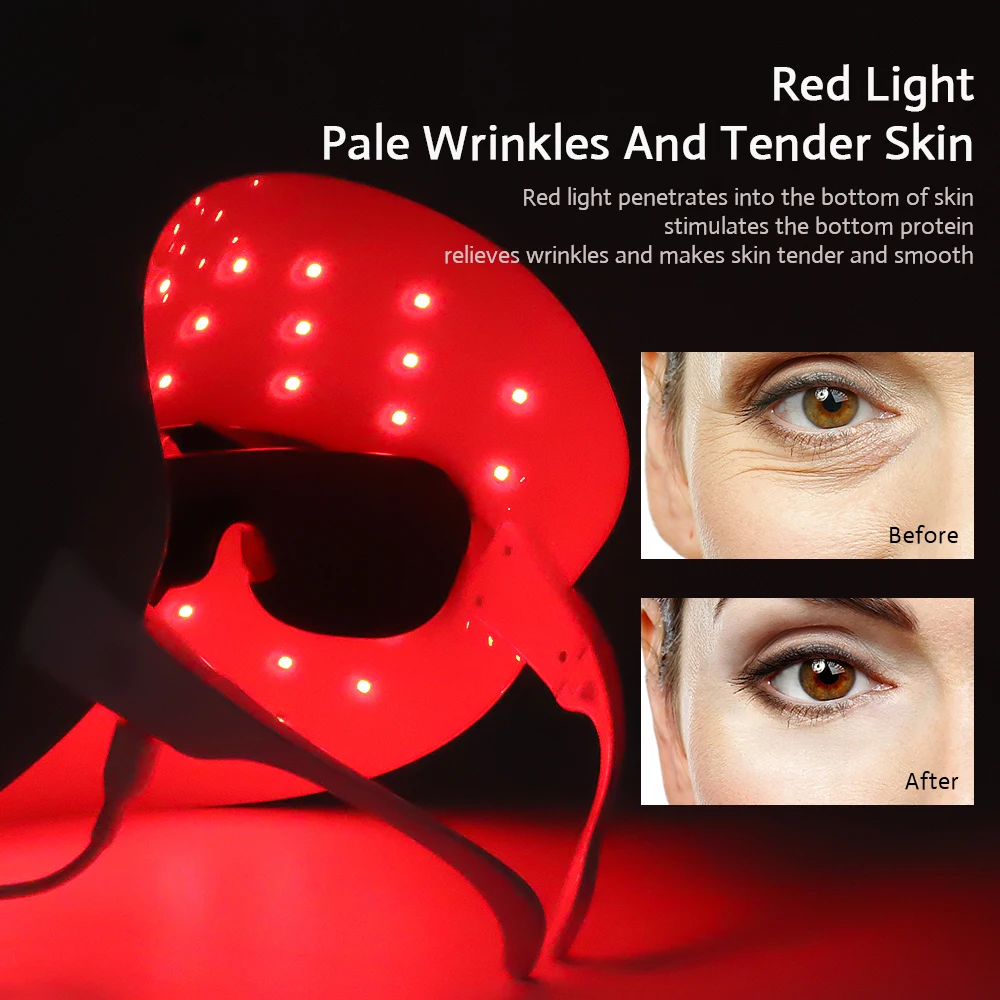 Facial Photon Therapy LED Mask 3 Color Red Light LED Face Mask for Healthy Skin Care Rejuvenation Collagen Anti Aging Wrinkles 4