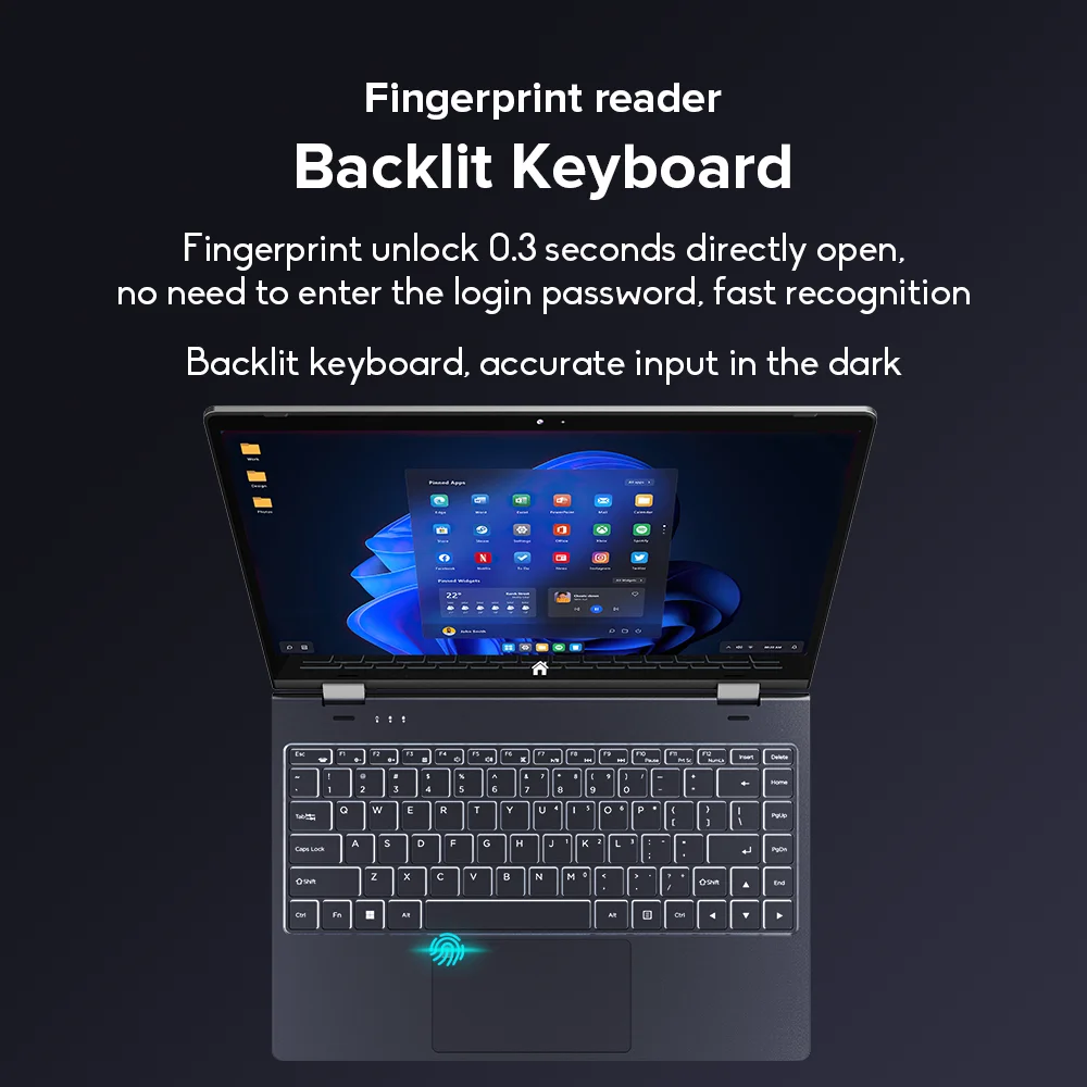 Ninkear N14 노트북, 14 인치 4K IPS 터치 스크린, 12 번째 인텔 셀러론 N95, 12GB DDR5 1TB SSD, 백라이트 키보드, 크리에이티브 오피스 노트북