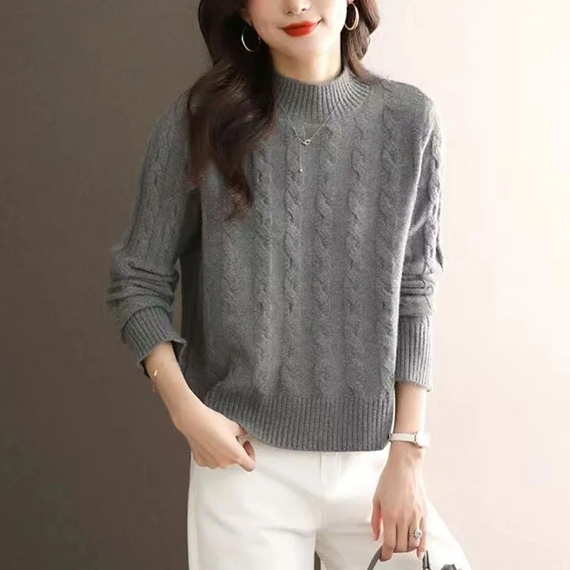 

New Autumn and Winter Fashion Premium Fried Dough Twists Half High Collar Large Loose Versatile Western Simple Women's Sweater