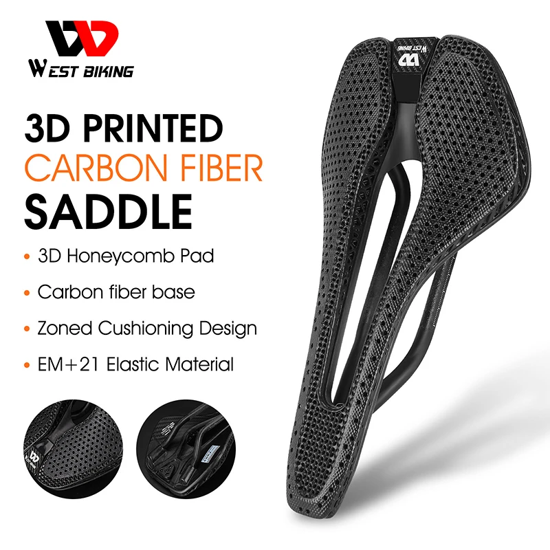 

WEST BIKING 3D Printed Carbon Bicycle Saddle Honeycomb Saddle Wide Hollow Racing MTB Mountain Road Bike Seat Cylcing Cushion