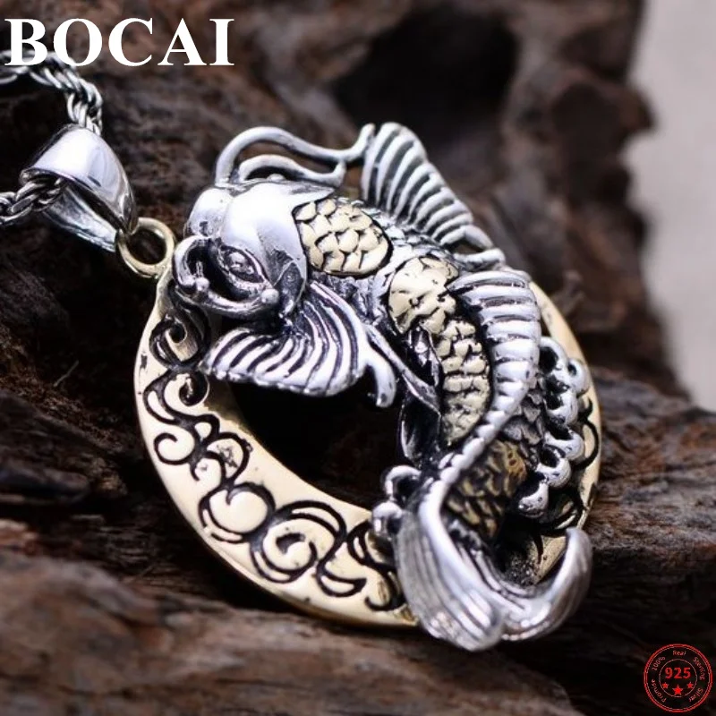 

BOCAI Solide S925 Sterling Silver Pendants New Fashion Luck Carp Month Eternal Vine Argentum Jewelry for Men Women Free Shipping