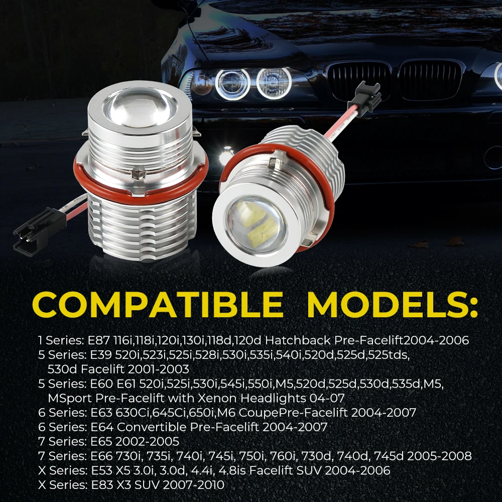 For BMW 1 5 6 7 X5 Series E39 E53 E87 E60 E61 E63 E64 E65 E66 Headlight 20W  Canbus LED Angel Eyes Lights