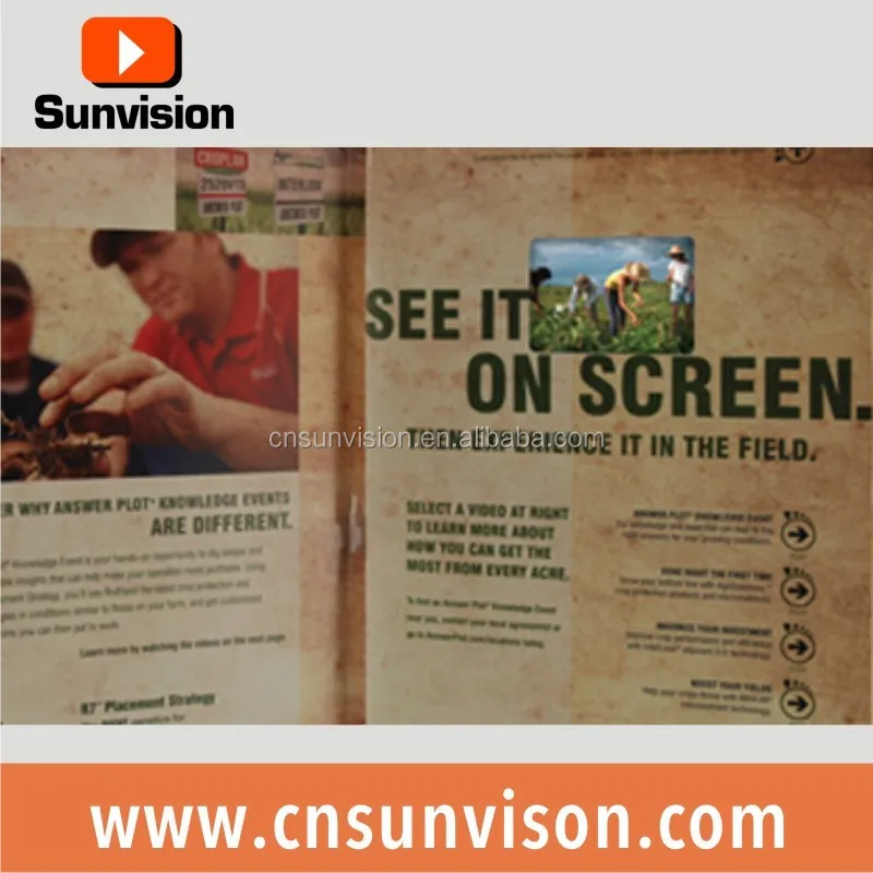 커스텀. Sunvision 접이식 종이 인치 TFT LCD 디스플레이 스크린 비디오 브로셔, 광고용 주문 가능