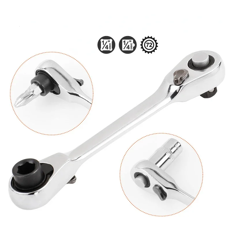 1/4 schnell drehbarer Mini-Ratschenschlüssel-Set, 72 Zähne, Steckschlüssel, Stangenratsche, 2-in-1-Doppelkopf-Schraubendreher, Schnellschlüssel-Werkzeug – Detail 10