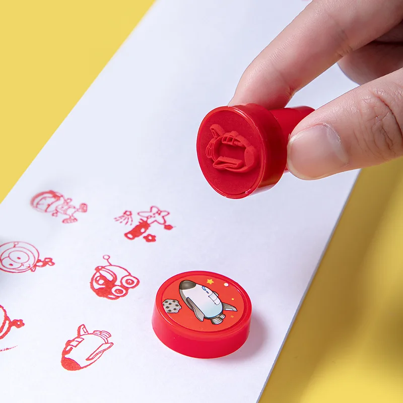 10Pcs Cartoon Astronaut Rocket Self-ink Stamps Toy for Kids Outer Space Theme Birthday Party Favors Pinata Kindergarten Rewards