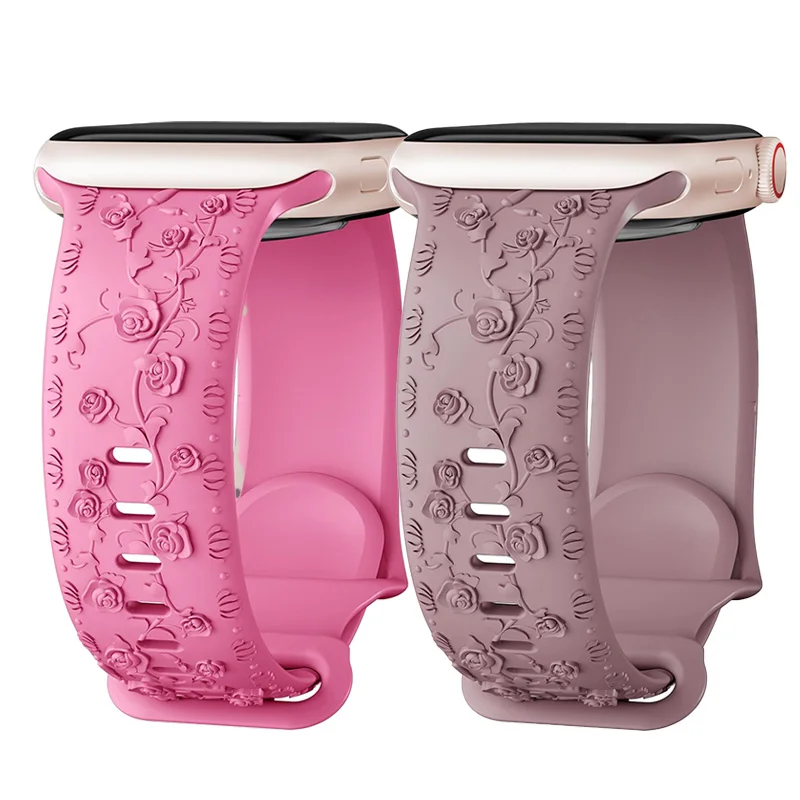 ตัวเลือกสินค้า สายรัด Apple Watch ดอกไม้แกะสลัก 42-46 มม. Correa สวยหรู