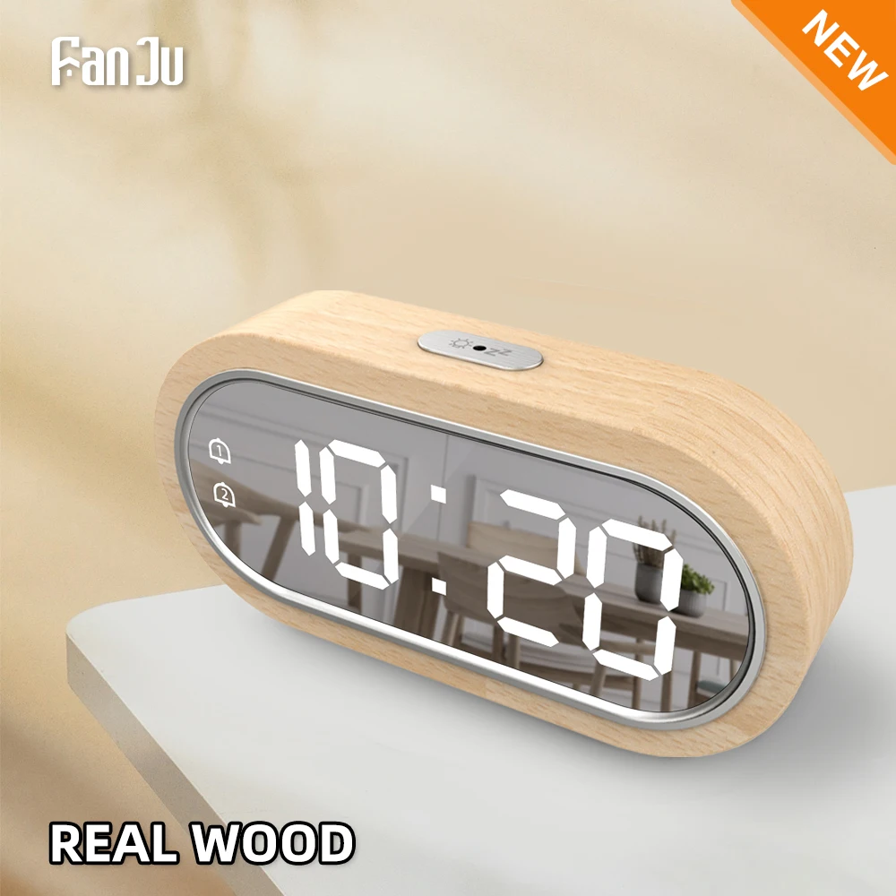 Digital Clock LCD Digital Clock Digital Desk Clock Digital Table Clock Digital Clock Alarm Snooze Table Thermometer Electronic USB charger LED Mirror Wooden Watch Living room Desk Clocks AAA Powered