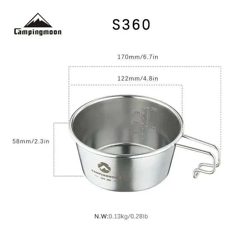 야외 활동에 최적화된 CAMPINGMOON 대용량 스테인레스 스틸 시라 컵 캠핑 그릇