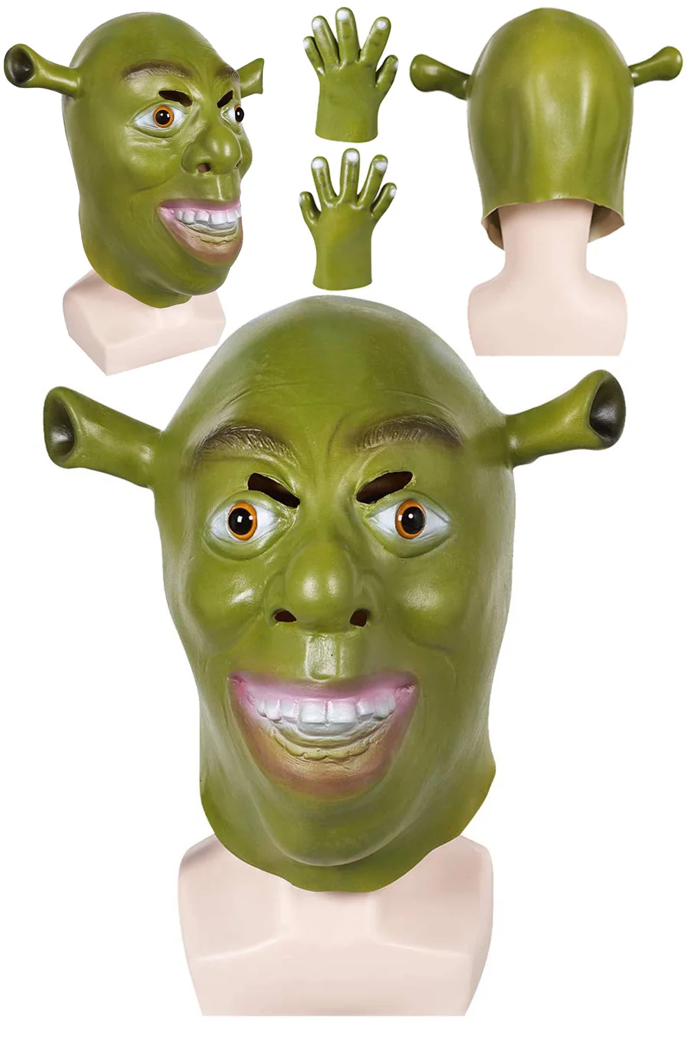 

Маска и перчатки для косплея Green Ogre, аксессуар для костюма, маскировка мультяшного монстра, зеленые головные уборы, шлем, мужские костюмы