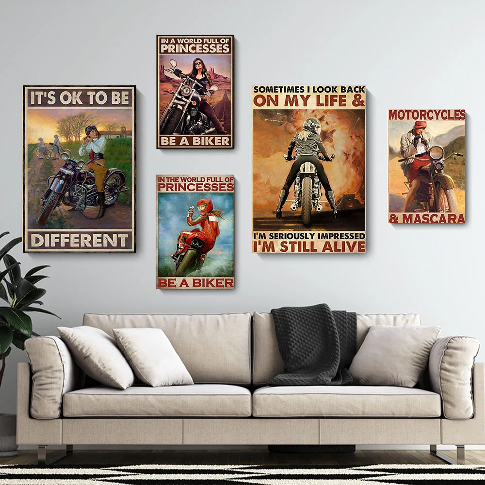 Vintage Art female rider canvas painting fashion slogan wall art