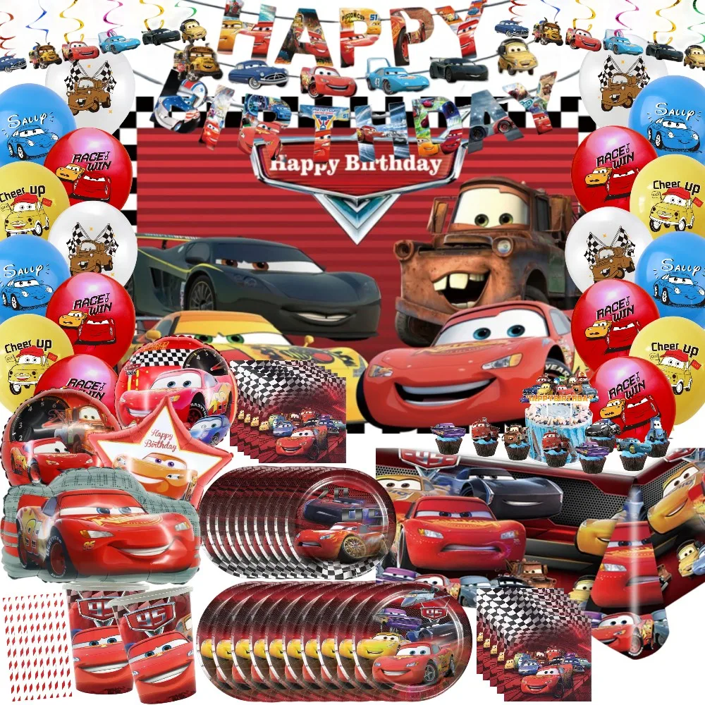 

Disney Cars Disposable Tableware Birthday Party Supplies Lightning McQueen Cup Plate Banner Balloons For Baby Shower Decorations