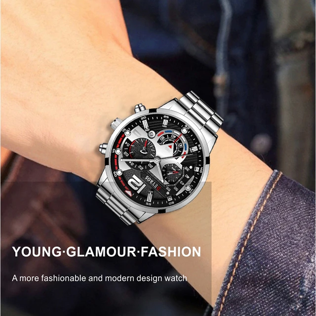 Fashion Mens Sports Watches Luxury Stainless Steel Quartz Wrist Watch Calendar Luminous Clock Men Business Casual часы мужские 6