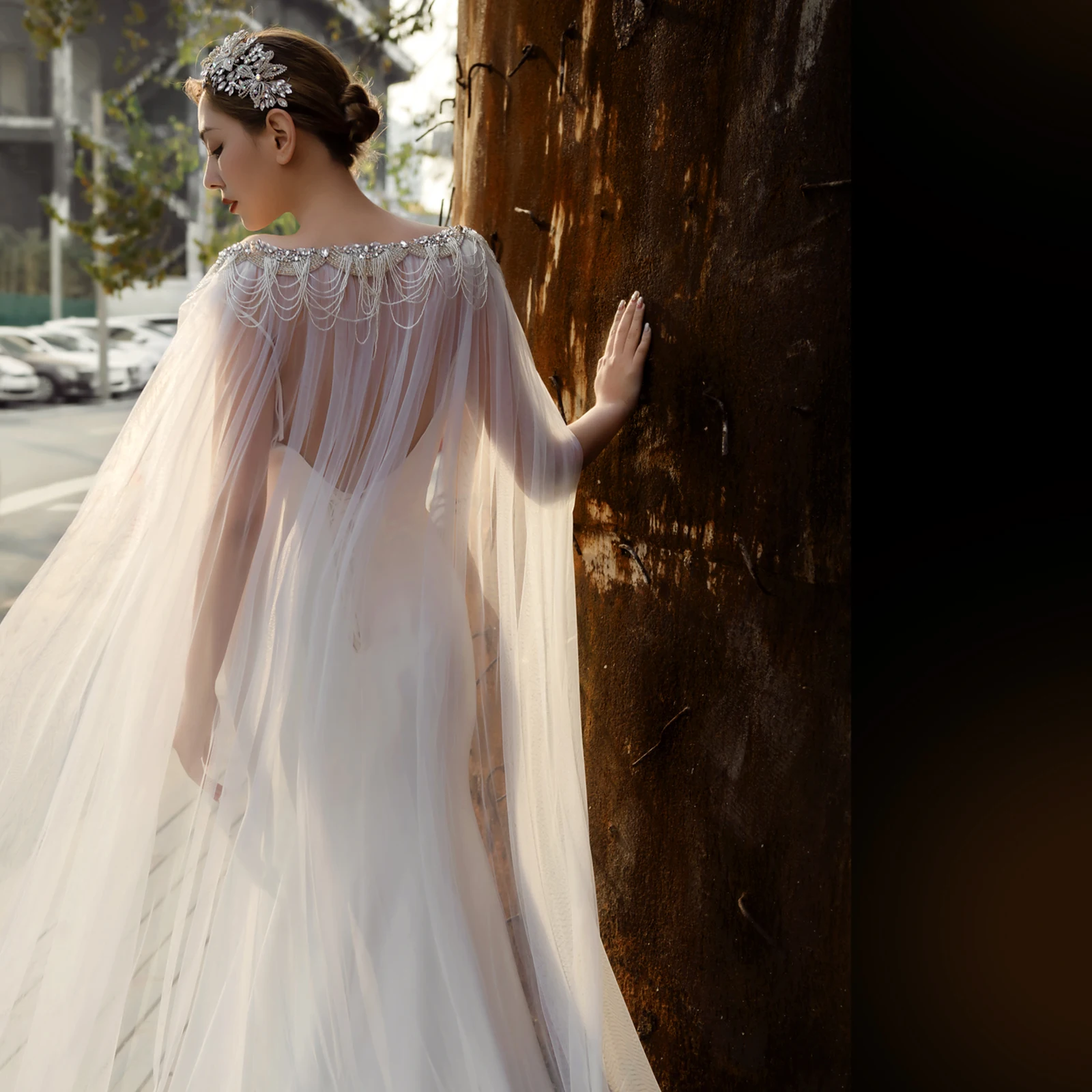 

VG47 Beaded Bridal Cloak Rhinestones Wedding Veil Party Shawls and Boleros Tulle Jacket Wedding Dress Accessories for Shoulder