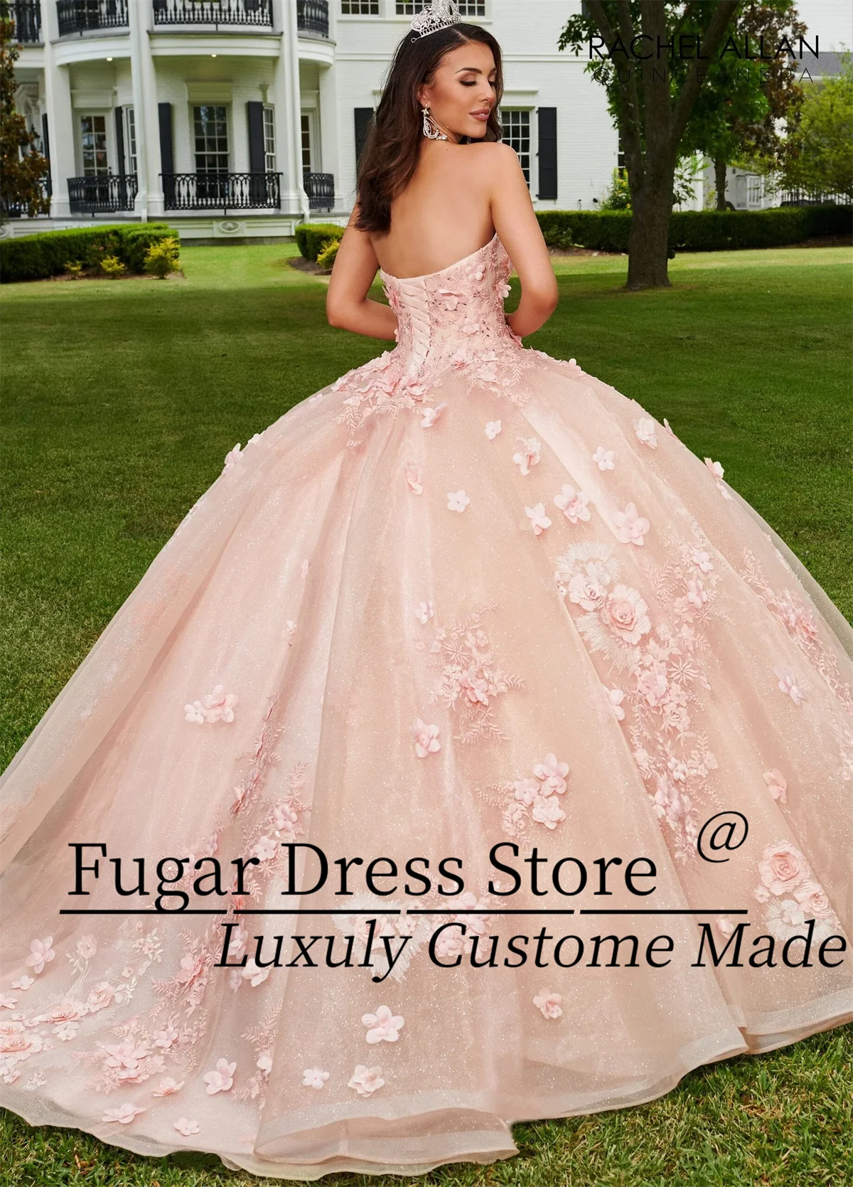 Blush Pink Quinceanera Dresses 3D flower decal long Sequin embroidery sweetheart skirt Detachable sleeves
