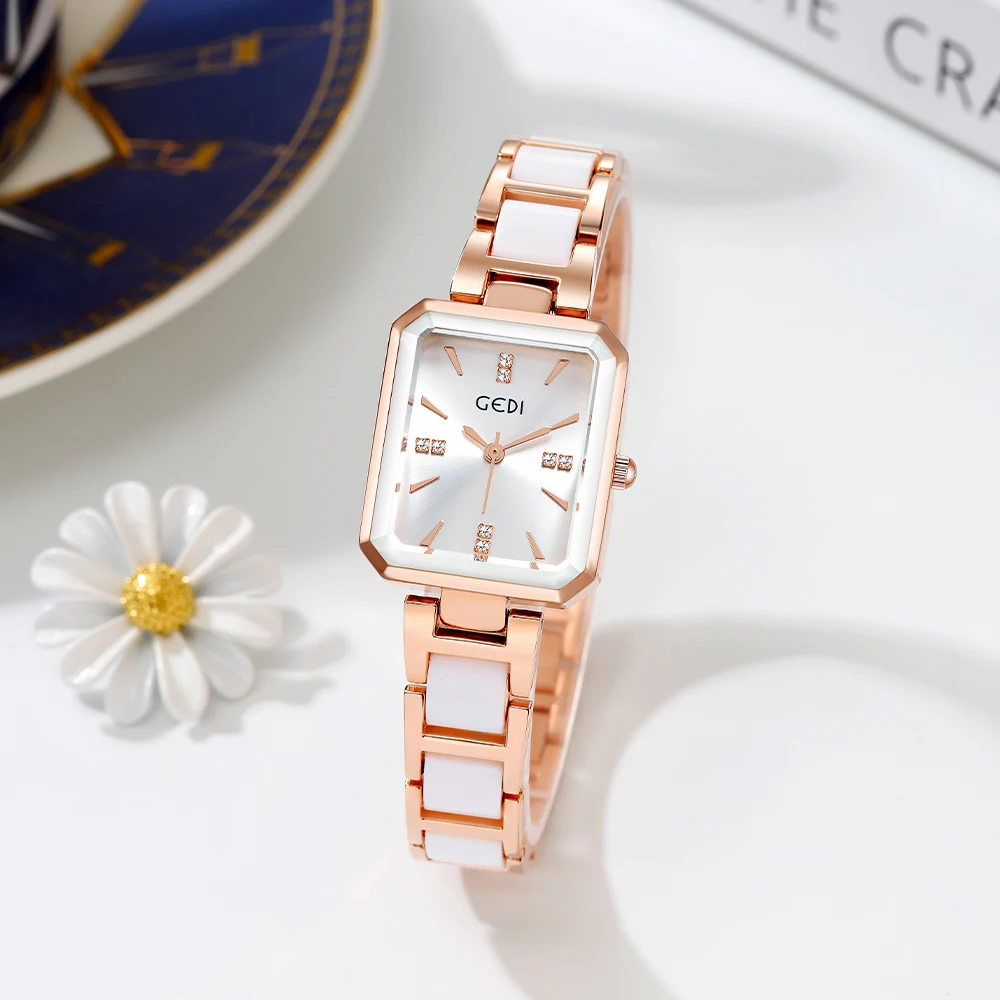 Luxury Rectangle Women Watches Simulated-Ceramics Bracelet 30M Water Resistance Elegant Ladies Quartz Wrist Watch White Black