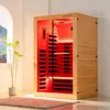 Infrared Home Sauna Room 2 Person Hemlock Wooden Indoor Sauna,7 Carbon 1980W/120V Heaters,with Led Color Therapy Light 1