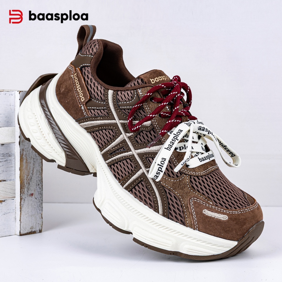 Baasploa Women Walking Shoes Mesh Breathable Casual Sneakers Female Fashion Height Increase Chunky Sneakers Retro Sport Shoes