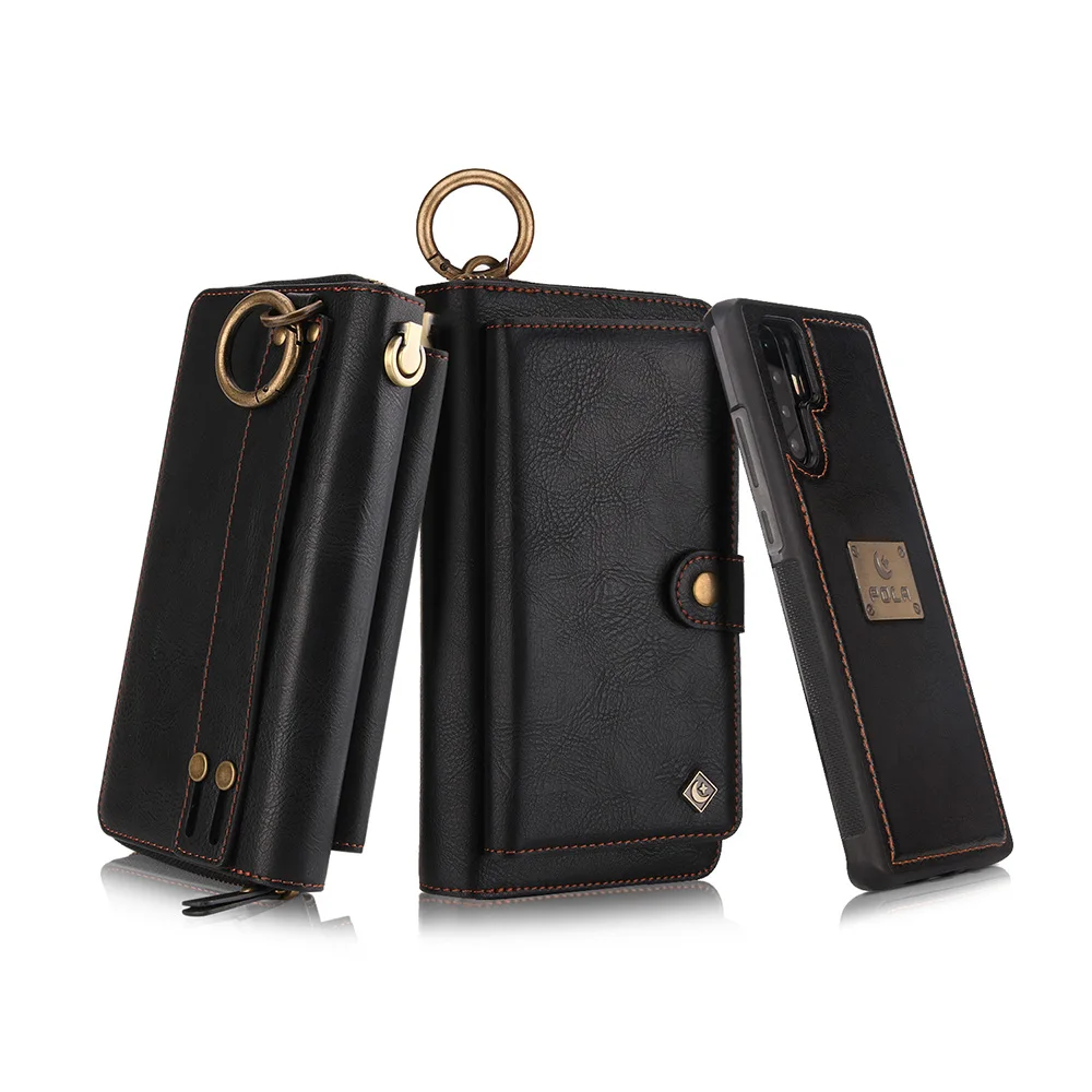 

2 в 1 высококачественный кожаный магнитный держатель для карт карман на молнии съемные тонкие телефонные чехлы для Huawei P30 Pro P30 Lite бумажник чехол
