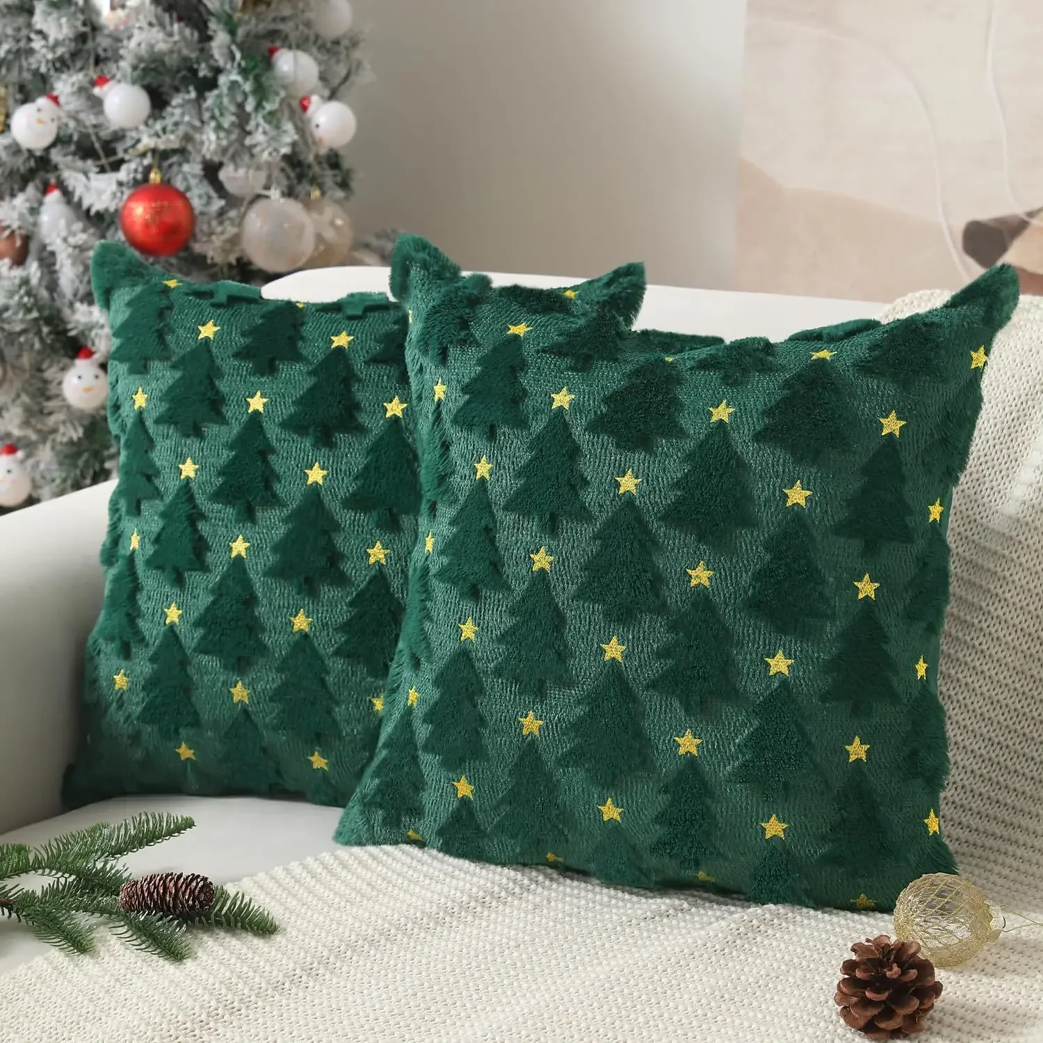 Coussin Lumineux Sapin De Noël – Lot De 2, Blanc, 43x48,5 Cm, Piles AA, Déco Salon/chambre Pour Fêtes - 9