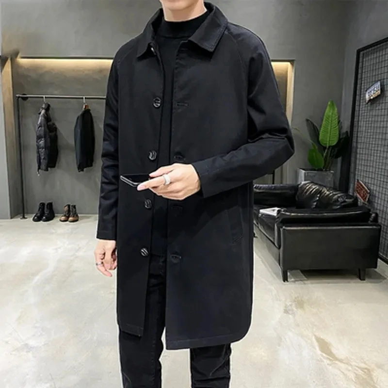 

Men Clothing Long Trench Coat Men Spring And Autumn New Lapel Casual Coat Korean Fashion Loose All-match Windbreak Outerwear Men