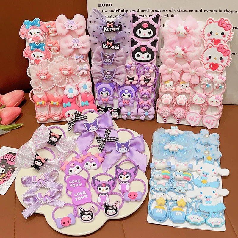 

16 шт. Sanrio Kawaii Hello Kitty эластичный бант для волос для детей Kulomi двойной конский хвост кожаная повязка аксессуары для волос студенческий подарок