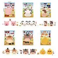 6 Sheets/Set Farm Animals Assembled Sticker Kids DIY Make Animal Facial Expression Stickers Creative Toys Gift 2