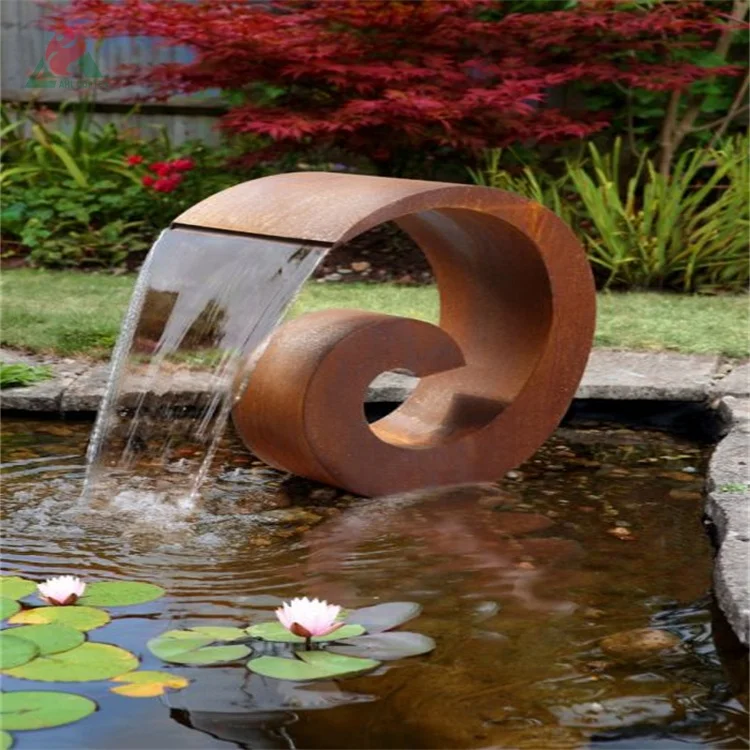 Corten Steel Large Water Fountain Sculpture Corten Steel Bowls Spillway Garden Decoration Water Pond