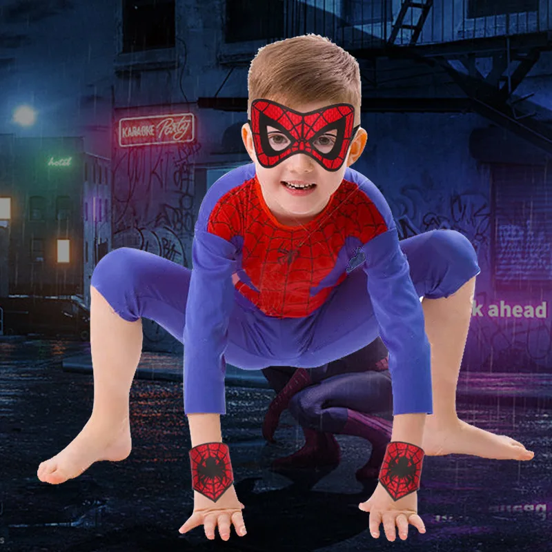 Superhero Cosplay Props Halloween Mask Props Kids Superhero Spider-Man Mask + Wrist Guard Set for Boys Girls Halloween Dress Up Prom Party Spider Cosplay Suit Accessories