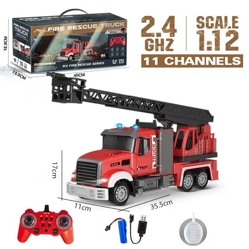 Camion de Pompier RC 1:12 avec Échelle et Jet d'Eau - Voiture Télécommandée