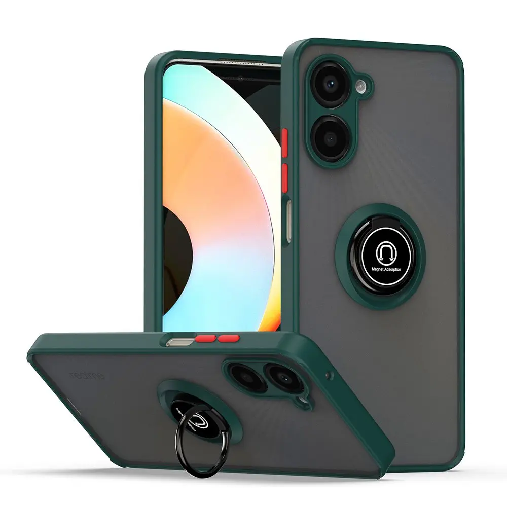 Shockproof Matte Hard Phone Case with Metal Ring - Durable Back Cover
